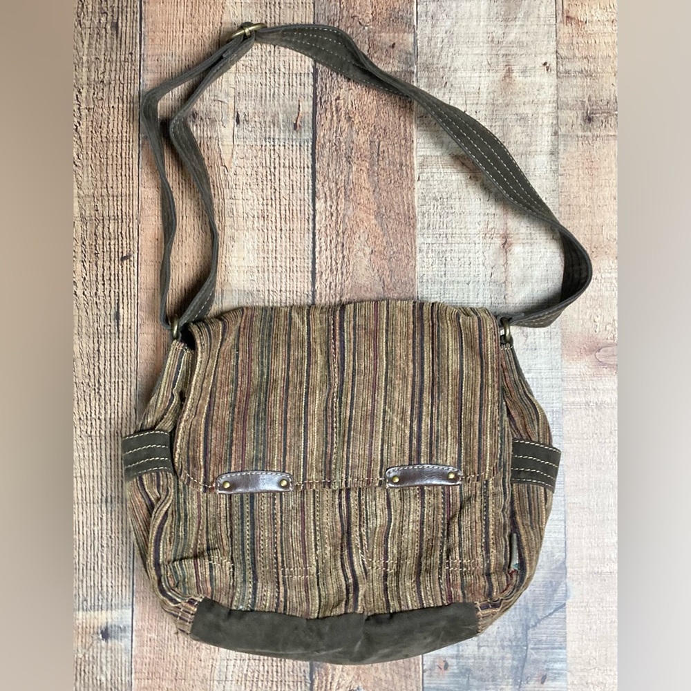Fossil Corduroy Stripe Messenger Bag Brown Earth Tone Crossbody Tapestry Bag